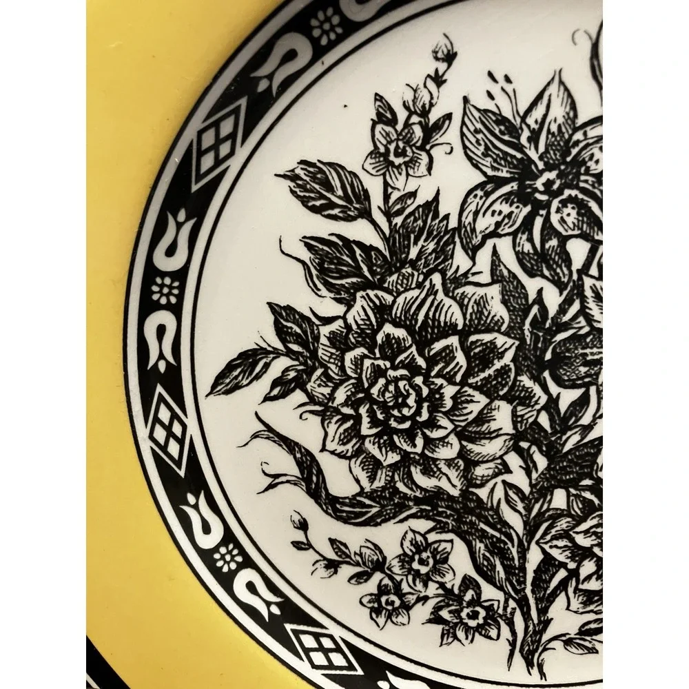 Tabletops Sheffield Yellow Black Porcelain Botanical Floral Replacement Plate